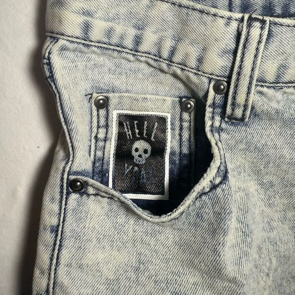 One x One Teaspoon Outlaws Distressed Low Waist Long Rise Mid Length Shorts 25